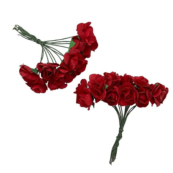 Mini Buque de Flores Artificiais - Vermelho - 8cm - 12 unidades - Rizzo