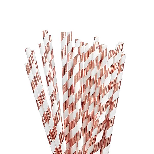 Canudo de Papel Listras Rose Gold - 20 unidades - Artlille - Rizzo