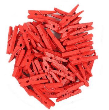 Mini Prendedor de Madeira Vermelho 3,5cm - 50 Unidades - Rizzo