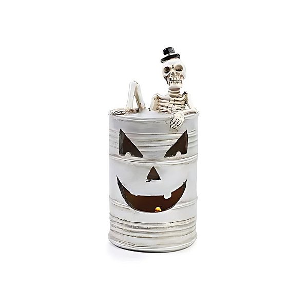 Enfeite de Halloween de Resina - Lata Com Formato De Caveira e Led - 17x8cm - 1 unidade - Cromus - Rizzo