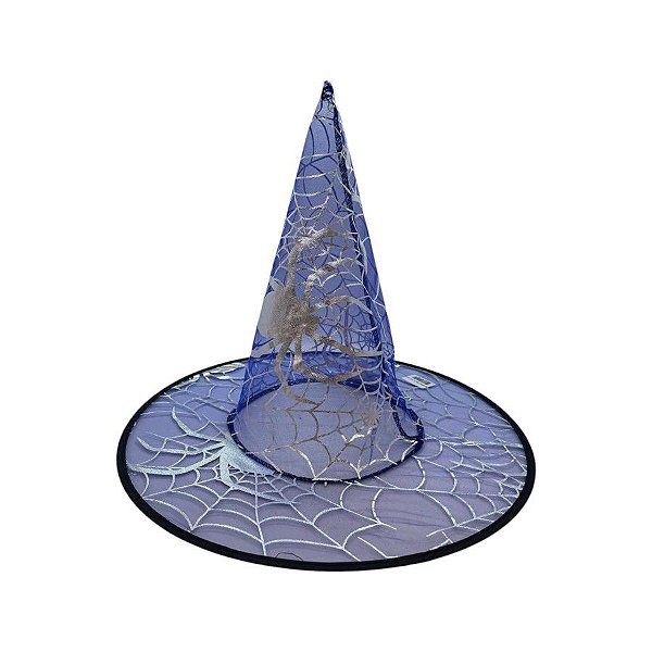 Chapéu de Bruxa Transparente Azul - Aranha Prata - Halloween - 1 unidade - Rizzo