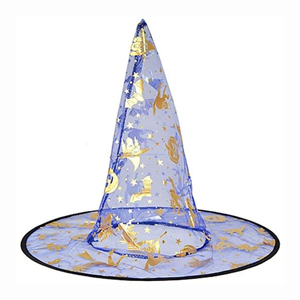 Chapéu de Bruxa Transparente Azul - Bruxa Dourado - Halloween - 1 unidade - Rizzo