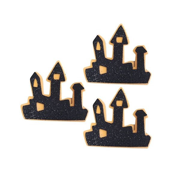 Enfeite Decorativo Halloween - Mini Castelo Laranja Com Glitter - 7cm - 3 unidades - Rizzo