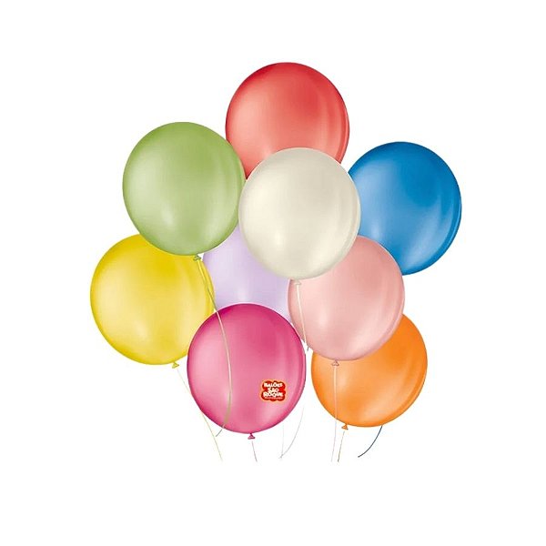 Balão de Festa Látex 7''18cm Redondo - Sortido - 50 unidades - Balões São Roque - Rizzo