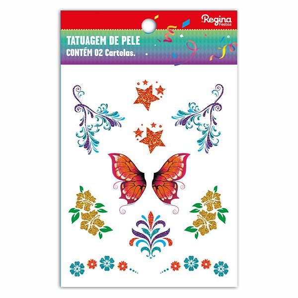 Tatuagem Temporária para Pele de Carnaval - Aquarela 2 - 20 Tatuagens - Regina - Rizzo