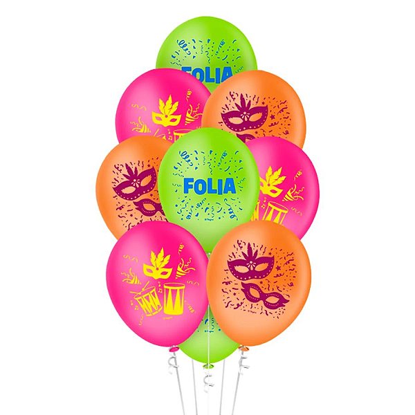 Balão de Festa Decorado 9'' 23cm - Carnaval Folia Clássico - 25 unidades - Regina - Rizzo