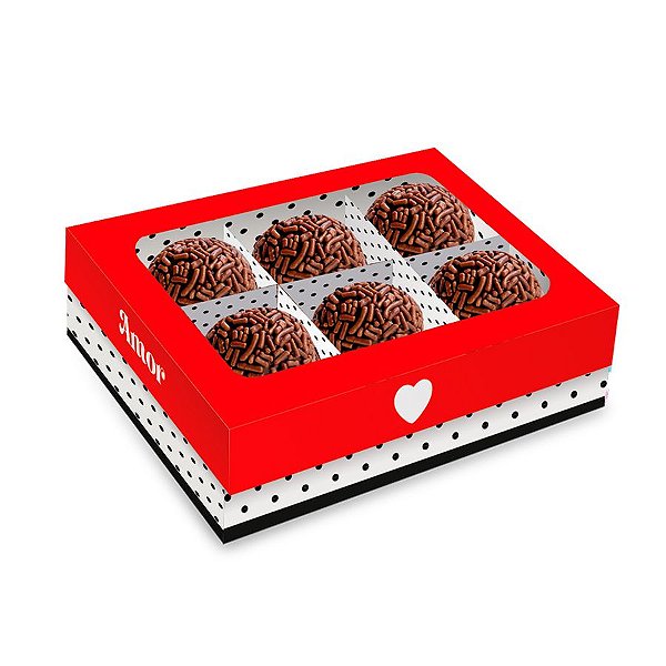 Caixa 6 Bombons Retangular com Visor - Amor - 6 unidades - Festcolor - Rizzo