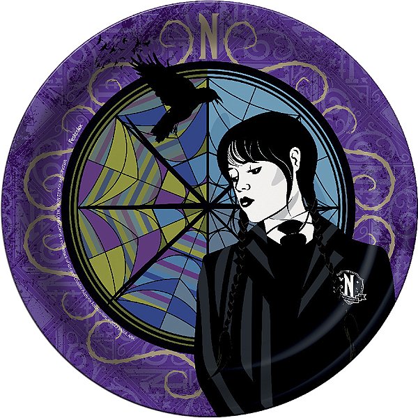 Prato Papel Redondo - Wandinha - 8 unidades - FestColor - Rizzo