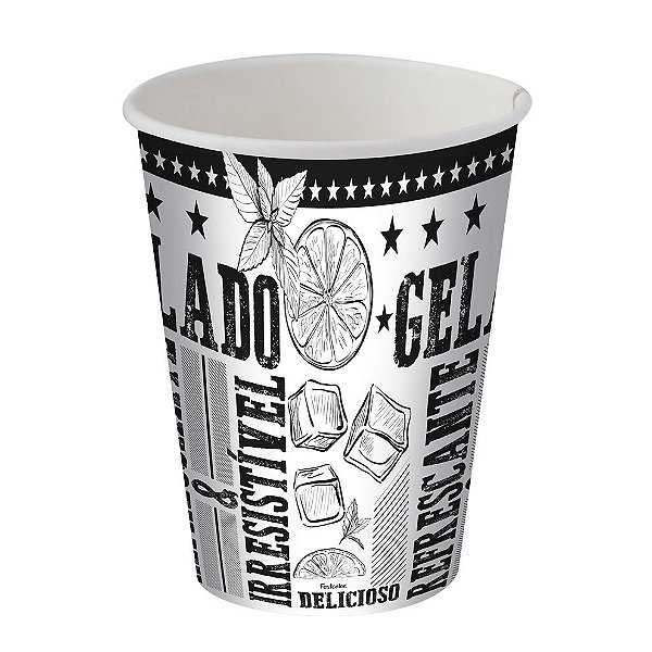 Copo de Papel 300ml Preto e Branco - 25 unidades - Food Service Festcolor - Rizzo Embalagens
