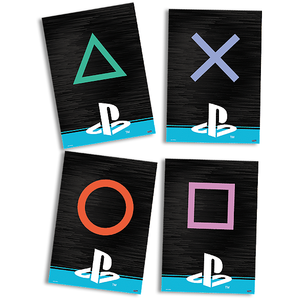 Quadros Decorativo Festas Festa Playstation - 8 unidades - Festcolor - Rizzo Festas