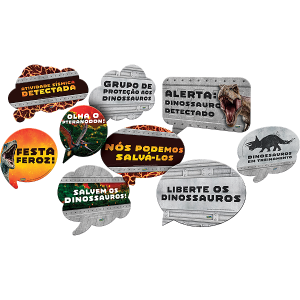Kit Plaquinhas Divertidas Festa Jurassic World - 09 unidades - Festcolor - Rizzo Festas