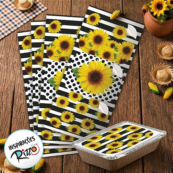 Adesivo Retangular Festa Girassol - 12 unidades - Festcolor - Rizzo Festas