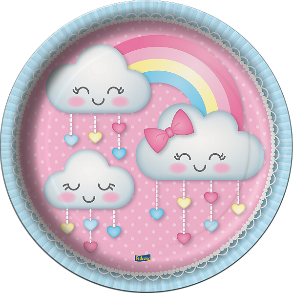 Prato Festa Chuva de Amor 18Cm - 8 unidades - Festcolor -  Festas