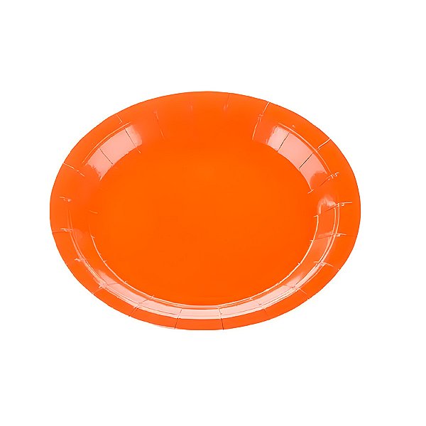 Prato de Papel Redondo Biodegradável - Laranja - 18cm - 10 unidades - Rizzo