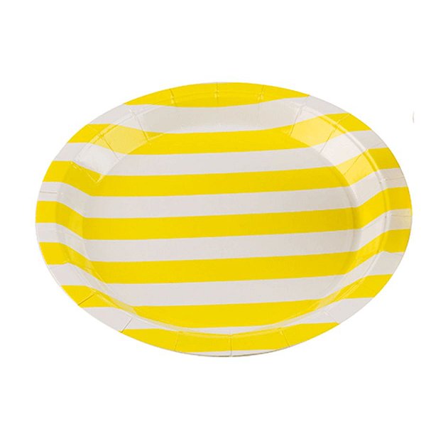 Prato Papel Biodegradável Listrado Amarelo - 10 unidades - 18 cm - Rizzo