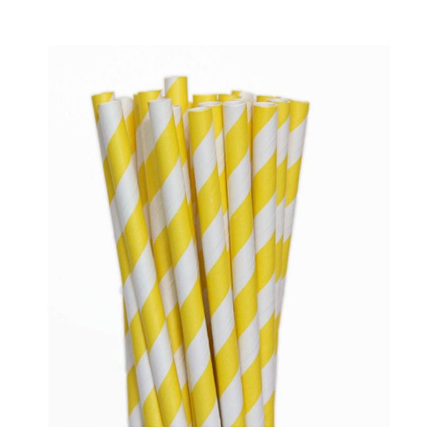 Canudo Biodegradável Listrado Branco e Amarelo - 20 unidades - Rizzo