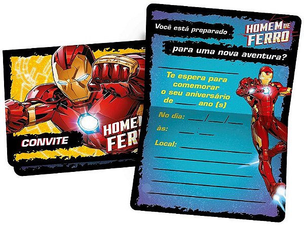 Convite de Aniversário Festa Homem de Ferro - 12 unidades - Regina - Rizzo