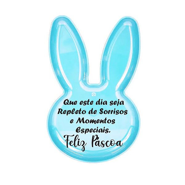 Bandeja Coelho com Frase de Páscoa - Azul - 25x15cm - 1 unidade - Rizzo