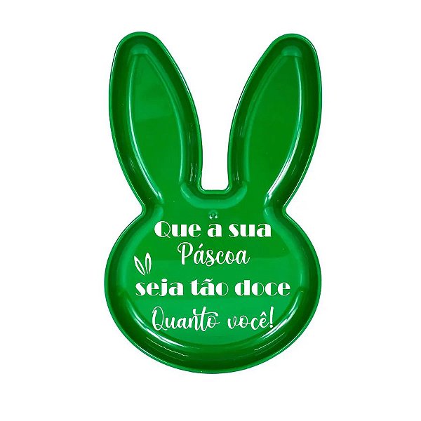 Bandeja Coelho com Frase de Páscoa - Verde - 25x15cm - 1 unidade - Rizzo