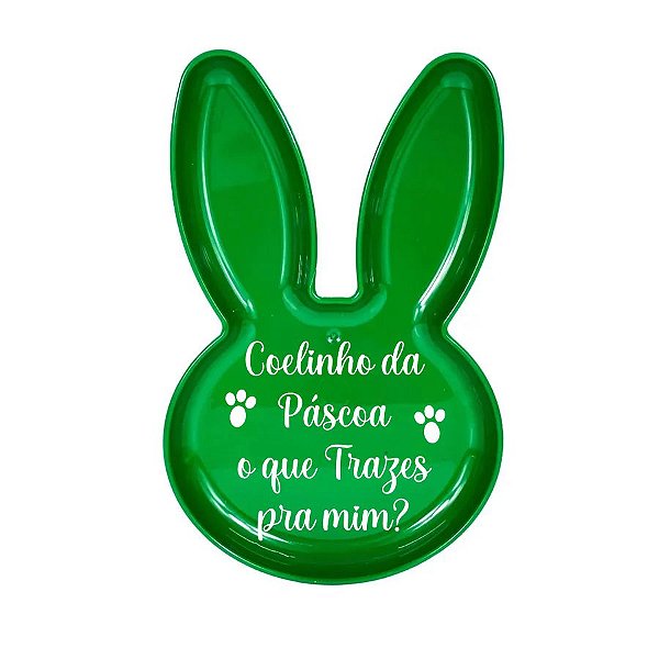 Bandeja Coelho com Frase de Páscoa - Verde - 25x15cm - 1 unidade - Rizzo