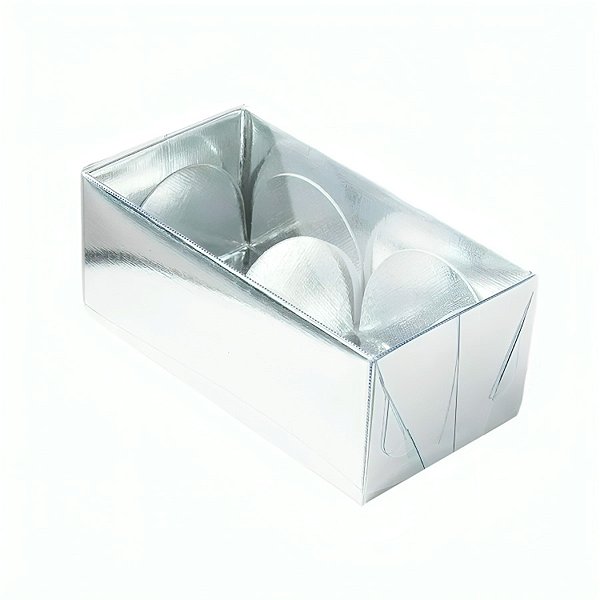 Caixa 2 Doces com Tampa Transparente Nº 2 (8,5cm x 4cm x 3,5cm) Prata - 10 unidades - Assk - Rizzo