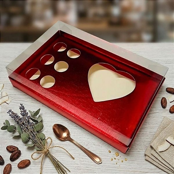 Caixa Meio Ovo Coração 250g com 6 Docinhos - Vermelho - 25,5x16,5x5,8cm - 5 unidades - Assk - Rizzo