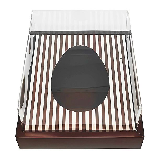 Caixa Ovo de Colher com Moldura - Meio Ovo de 350g - 23cmx19cmx9,7cm - Marrom Listrado - 5 unidades - Assk - Páscoa
