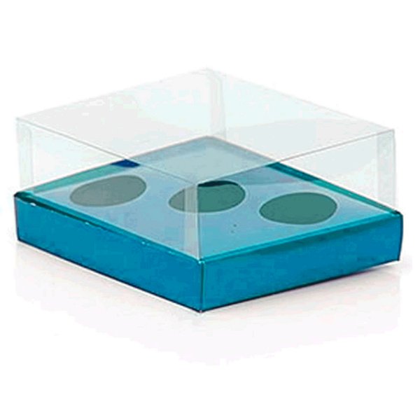 Caixa Ovo de Colher Triplo - Meio Ovo de 50g a 80g - Azul - 20,5 x 17 x 8,5 cm - 5 un - Assk Rizzo Confeitaria