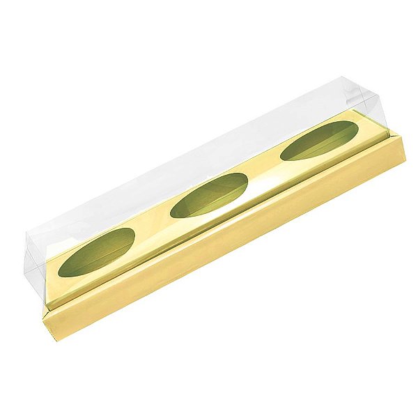 Caixa Ovo de Colher Em Linha - Três Meio Ovo de 100g a 150g - 38,5cm x 8cm x 8cm - Ouro - 5 unidades - Assk - Rizzo