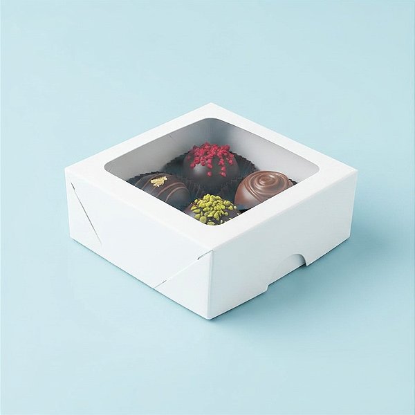 Caixa 4 Doces com Visor S11 (9cm x 9cm x 4cm) Branca - 10 unidades - Assk - Rizzo Embalagens