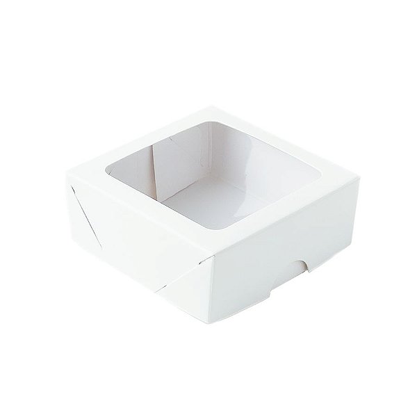 Caixa 4 Doces com Visor S11 (9cm x 9cm x 4cm) Branca 10 unidades Assk Rizzo Embalagens