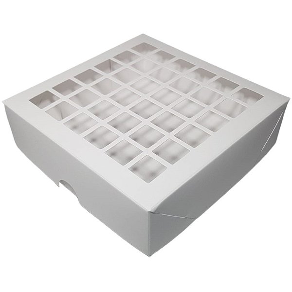 Caixa com Visor Vazada S3 (14cm x 14cm x 4cm) Branca 10 unidades Assk Rizzo Embalagens