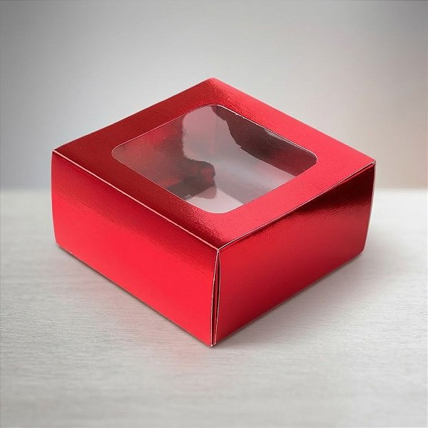 Caixa Gaveta com Visor Nº1 (8cm x 8cm x 4cm) Vermelha 10 unidades Assk Rizzo Embalagens