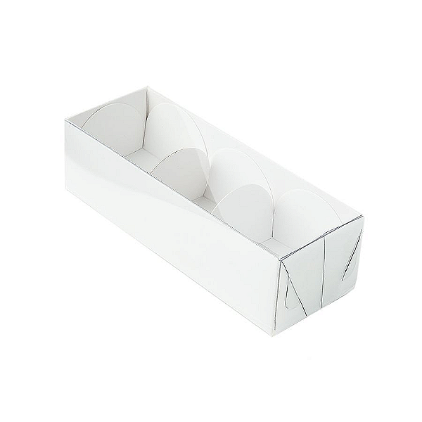 Caixa 3 Doces com Tampa Transparente Nº 3 (12cm x 4,5cm x 3,5cm) Branca 10 unidades Assk Rizzo Embalagens