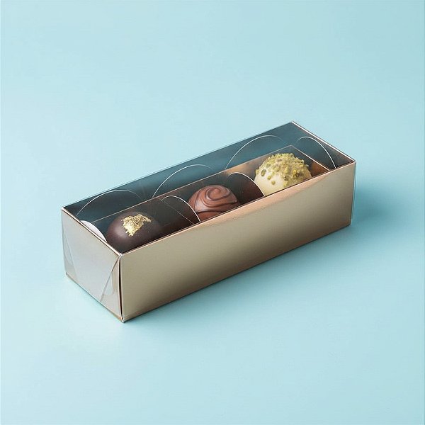 Caixa 3 Doces com Tampa Transparente Nº 3 (12cm x 4,5cm x 3,5cm) Bronze - 10 unidades - Assk - Rizzo