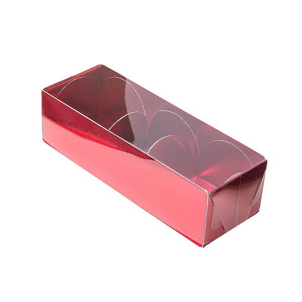 Caixa 3 Doces com Tampa Transparente Nº 3 (12cm x 4,5cm x 3,5cm) Vermelha 10 unidades Assk Rizzo Embalagens