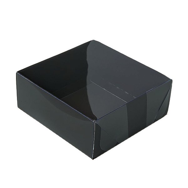 Caixa 4 Doces com Tampa Transparente Nº 4 (8,5cm x 8,5cm x 3,5cm) Preta 10 unidades Assk Rizzo Embalagens