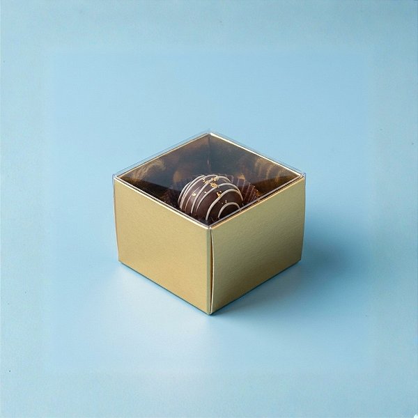Caixa 1 Doce com Tampa Transparente Nº10 (4,5cm x 4,5cm x 3,5cm) Dourada - 10 unidades - Assk - Rizzo