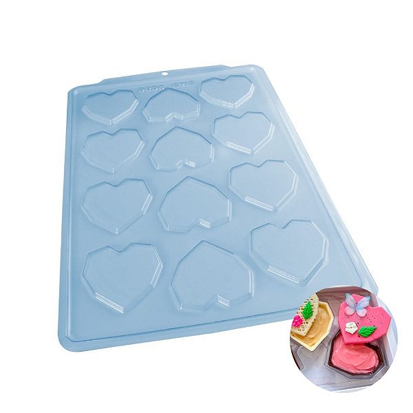 Forma de Acetato Simples Semiprofissional - Tablete Coração Lapidado Pequeno - Ref. 3696 - 1 unidade - BWB - Rizzo