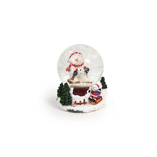 Enfeite Decorativo de Natal - Globo de Neve com Boneco de Neve Esquiando - 6cm  - 1 unidade - Cromus - Rizzo
