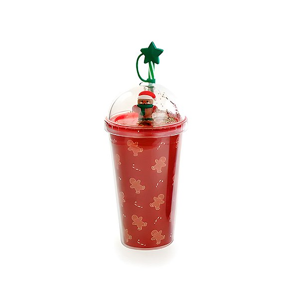 Copo com Tampa e Canudo Boneco Biscoito 450ml - Vermelho - 1 unidade - Cromus - Rizzo