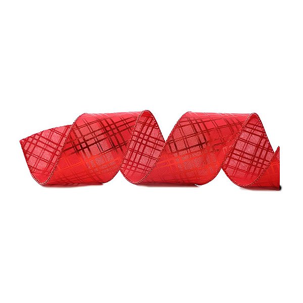 Fita Aramada Juta Xadrez - Vermelho - 6,3cm x 9,14m - 1 unidade - Cromus - Rizzo