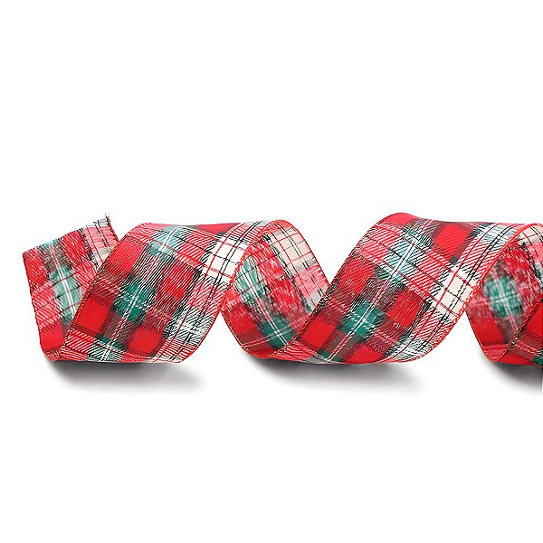 Fita Aramada Xadrez - Vermelho/Verde/Branco - 6,3cm x 9,14m - 1 unidade - Cromus - Rizzo