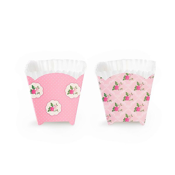 Forminha Quadrada para Cupcake - Floral Rosa  - 12 unidades - Cromus - Rizzo