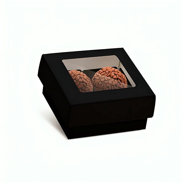 Caixa para 4 Doces Quadrada - Preto - 10 unidades - Cromus - Rizzo