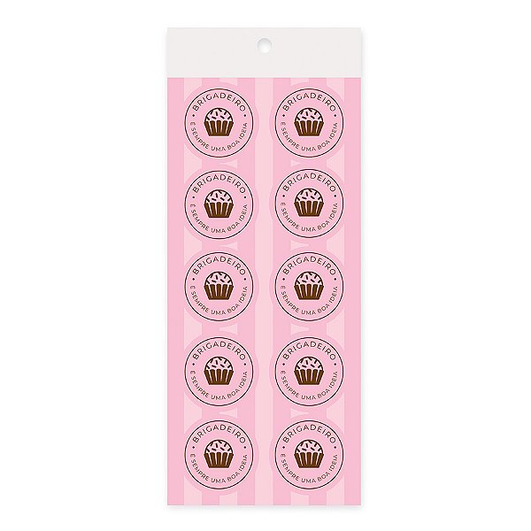 Adesivo Redondo - Brigadeiro Rosa - 10 unidades - Cromus - Rizzo