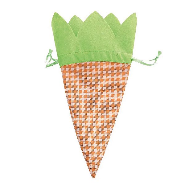 Bolsinha Cone Cenoura de Páscoa Xadrez - 25cm x 11cm - 1 unidade - Cromus - Rizzo