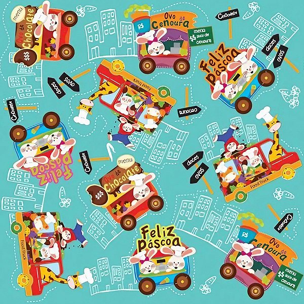 Folha para Ovos de Páscoa Metalizado Food Truck Turquesa 69x89cm  - 25 unidades - Cromus - Rizzo