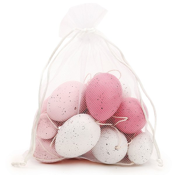 Ovo de Páscoa Decorativo para Pendurar Rústico - Rosa e Branco - 6x4cm - 16 unidades - Cromus - Rizzo