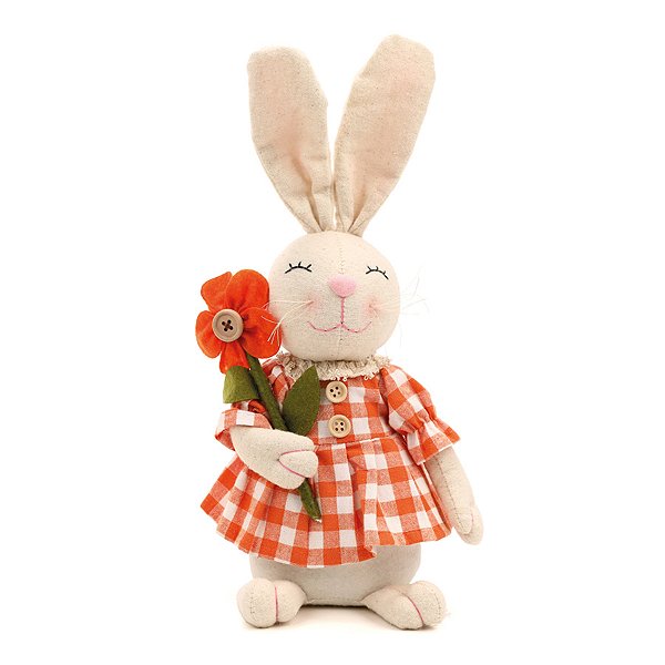 Coelha Decorativa Xadrez com Flor - 32cm - 1 unidade - Cromus - Rizzo